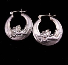 Vintage cupid earrings / sterling mystical hoops / bow &amp; arrow/ sweetheart jewel - £97.95 GBP