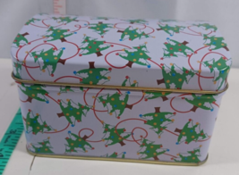 Metal Tin Can Christmas Gift Box With Lid white with christmas trees ver... - $5.94