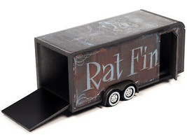 4-Wheel Enclosed Car Trailer Dark Gray w Graphics Rat Fink 1/64 Diecast ... - $19.40