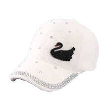Light Luxury Rhinestone Swan Baseball Cap Winter Diamond Casual Cap Travel Warm  - £11.01 GBP