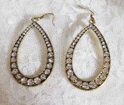 Rhinestone Encrusted Teardrop Goldtone Hoop Pierced Earrings Hook Type A... - $9.59