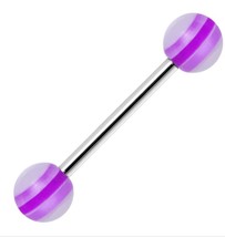 Pink stripe Barbell Tongue nipple piercing body candy 14g SS stainless steel  - $9.95