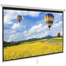 100&quot; Manual Pull Down Projector Screen 16:10 Hd 4K With Hanging Hook, White - £69.52 GBP