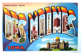 Greetings From Des Moines Iowa Large Letter Postcard Linen Curt Teich Unused - £6.93 GBP