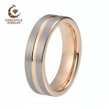 6MM Tungsten Ring Men Women Wedding Band Ring Rose Gold Color Pipe Cut Center Gr - £19.64 GBP
