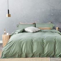 The Jellymoni Green 100% Washed Cotton Duvet Cover Set Is A Three-Piece, Opulent - £55.03 GBP