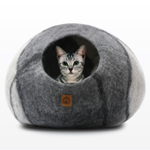 Cat Cave LARGE Indoor Bed for Cats Organic Felt Merino Wool Cove Gray Wh... - $46.74