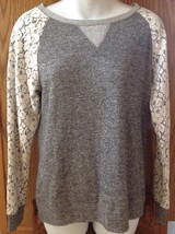 Relativity Womens Size Small Gray Long Sleeve T-shirt White Lace Sleeves - £10.12 GBP