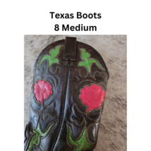 Texas Brand Boots Red Rose and Green Leaf Insets Size 8 B Pre-Loved image 3