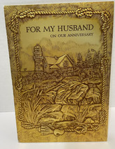 Rare VTG Hallmark 1970s For My Husband Anniversary Greeting Card Embossed Gold - $25.47