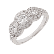 14K White Gold Plated 3-Stone Natural Moissanite Engagement Halo Promise Ring - £73.12 GBP