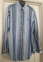 Ralph Lauren Men's Long Sleeve Button Down Shirt Blue Striped Classic Fit Size M - £23.18 GBP