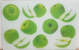 Kitchen Glass Cutting Board, 8 x 12&quot;, rectangle, GREEN APPLES, Sweet Home - £7.88 GBP