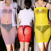 Women&#39;s See Through Oily Shiny Glossy Bodycon Stretchy Tube Top Straples... - £10.21 GBP+