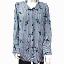 Joan Rivers Floral Striped Shirt with Ruffle Detail, Navy, Plus Size 20W A309290 - £12.60 GBP