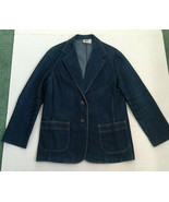 vintage blue jean denim two button blazer with front pockets top stitching  - $19.75