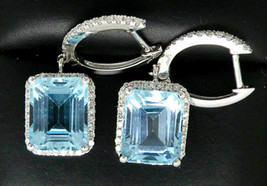 1.45ct Diamond 14k White Gold Blue Topaz Engagement Earrings Halloween - £1,960.22 GBP