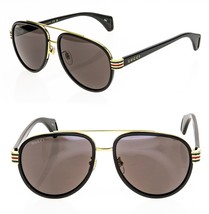 GUCCI WEB Stripe 0447 Black Gold Pilot Aviator 003 Sunglasses GG0447S Unisex - £345.82 GBP