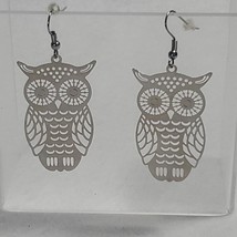 Owl Filigree Earrings Silver Tone Dangle 1-3/4 Inch Hook Pierced Boho Jewelry - $15.83