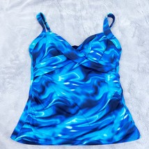Lands End Swim Bra Tankini Blue Waves Underwire V Neck Wrap Swimwear Wom... - $39.59
