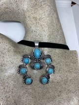 Vintage Southwestern Blue Howlite Squash Blossom Choker Pendant Necklace - £43.75 GBP