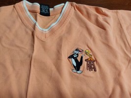Looney Toons Warner Bros Tweety Bird Sylvester Embroidered V Neck Medium... - £13.07 GBP