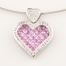 Diamante &amp; Zaffiro Rosa Cuore 14k Oro Bianco Ciondolo Con / Filo Catena TCW = - £3,948.56 GBP