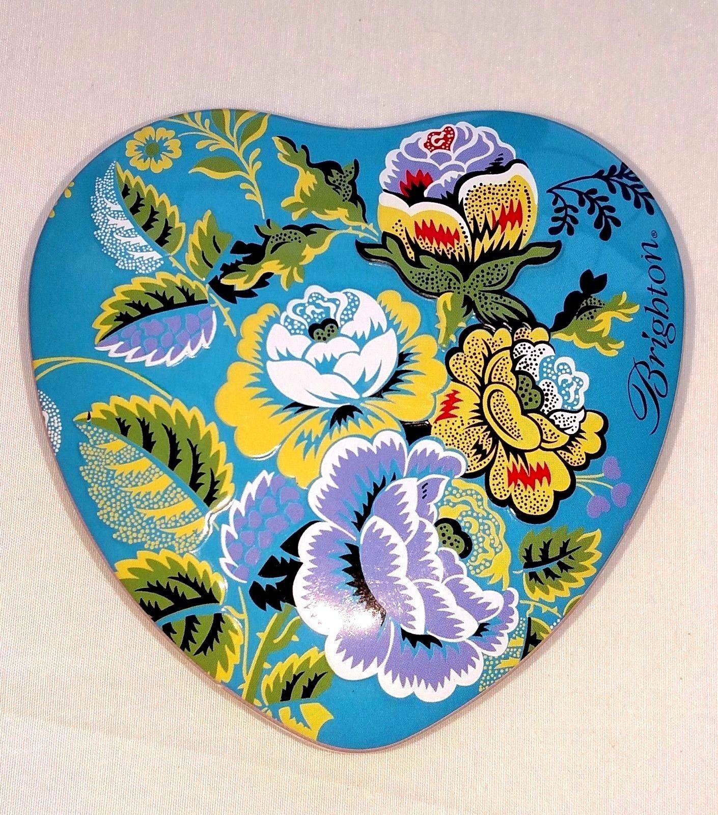 BRIGHTON JEWELRY BOX CHARM BRACELET COLLECTIBLE HEART FLORAL TIN BOX Heart Blue - $21.95