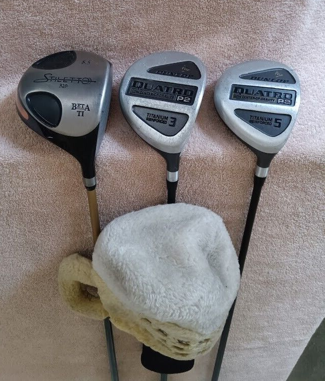 Primary image for TZ GOLF - Stiletto 320 Beta Ti 8.5* Driver, Dunlop Quatro P2 3, 5 Woods SET RH