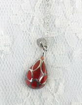 Avon Sterling Silver Colored Teardrop Pendant Red With Silvertone Necklace - £14.07 GBP