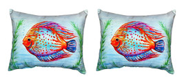 Pair of Betsy Drake Orange Fish No Cord Pillows 16 Inch X 20 Inch - £62.12 GBP