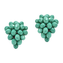 Trendy Green Turquoise Colored Crystals Clustered Grape Clip On Earrings - £13.84 GBP