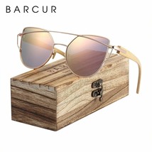 BARCUR Bamboo Cat Eye Sunglasses Polarized Metal Frame Wood Glasses Lady Luxury - £22.63 GBP+