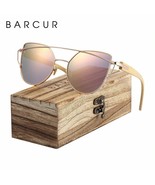 BARCUR Bamboo Cat Eye Sunglasses Polarized Metal Frame Wood Glasses Lady... - £22.52 GBP+
