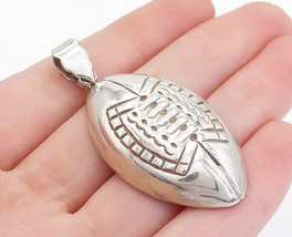 925 Sterling Silver - Vintage Shiny Etched Hollow Football Motif Pendant- PT3254 - £35.15 GBP