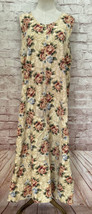 Vintage Jane Ashley dress Large Linen Cotton Tan Floral Jumper Sleeveless 90’s - £35.38 GBP