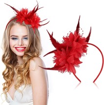 Red Feather Fascinator Elastic Fascinator Headband Stylish Ladies Carnival Festi - $21.72