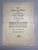 Wwii, Germany, Promotion Certificate, Autographed By Reichsarbeitsführer Konstan - £58.80 GBP