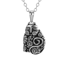 Laurel Burch Flowering Feline Sterling Silver Pendant with Necklace - £32.48 GBP