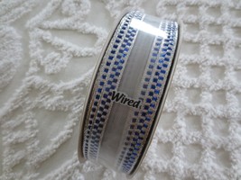 1-7/16" Wide RAVE/SILVER/BLUE Metal Yarn & Poly Wired Woven Ribbon ROLL--50 Yds. - $20.00