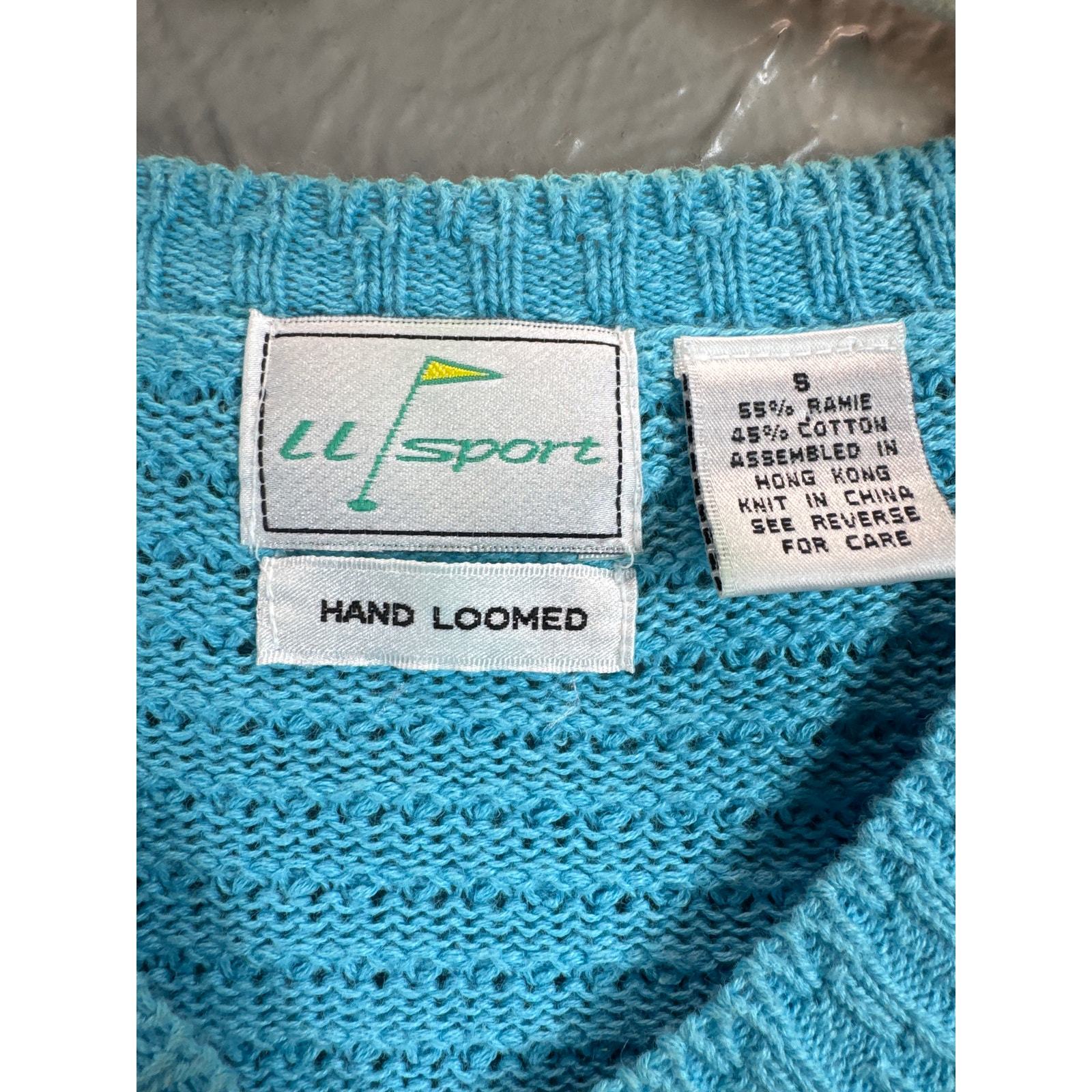Vintage LL Sport Blue Turquoise Jumper Floral Embroidery Hand Loomed Size Small Item image 4