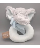 Lil’ Llama Elephant Baby Toy rattle Gray Stuffed with Aqua bow - $11.86