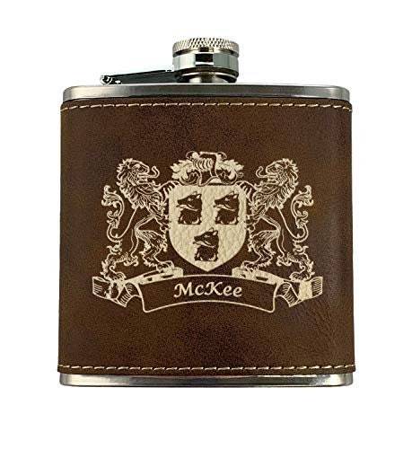McKee Irish Coat of Arms Leather Flask - Rustic Brown - $24.95