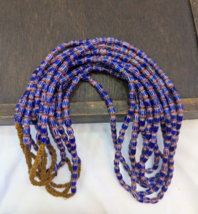 Hi Quality Vintage Old Blue Chevron beads 5x7mm Glass Beads Necklace - $41.40