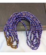Hi Quality Vintage Old Blue Chevron beads 5x7mm Glass Beads Necklace - $41.40