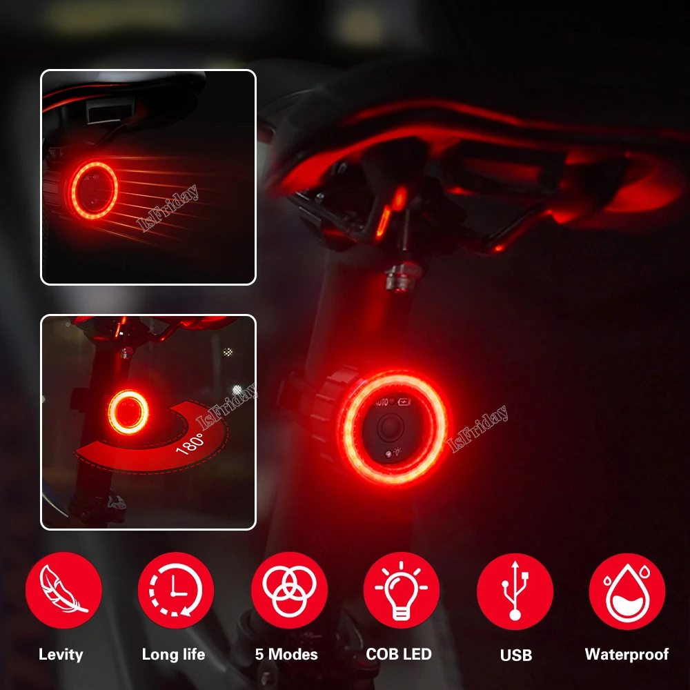 New Bicycle Rear Light 6 Modes Bike Tail Light USB Rechargeable Aluminum MTB - £14.94 GBP
