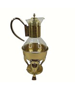 Vintage Brass Coffee Tea Glass Carafe Pitcher Pot Candle Warmer Stand 1970s - £38.65 GBP
