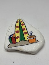 Large Hand Painted River Beach Summer Surfboard Sand Stone Art Collectible - £15.61 GBP