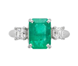 Platinum 3-Stone Ring 1.86 Carat Genuine Emerald w/ Diamonds GIA Report ... - $5,123.25