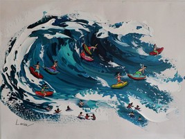 Lisa Levina Originale Acrilico su Tela Firmato Surf 12x16 Nuoto Landscape - £453.89 GBP